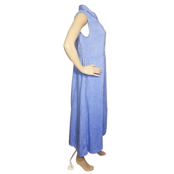 Fat Face UK Linen Blend Shirt Maxi Dress Blue Chambray Size 4 Button Front T40 - Picture 2 of 9